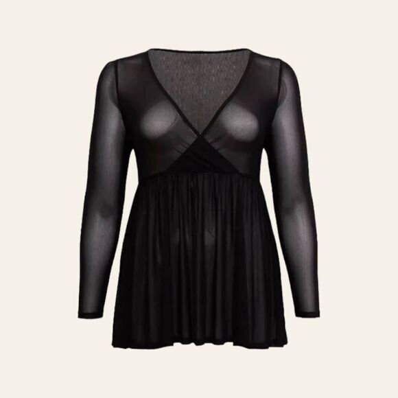 TORRID Plus Size black Longsleeve  Sheer Sexy babydoll knit mesh top 1X - Picture 7 of 12